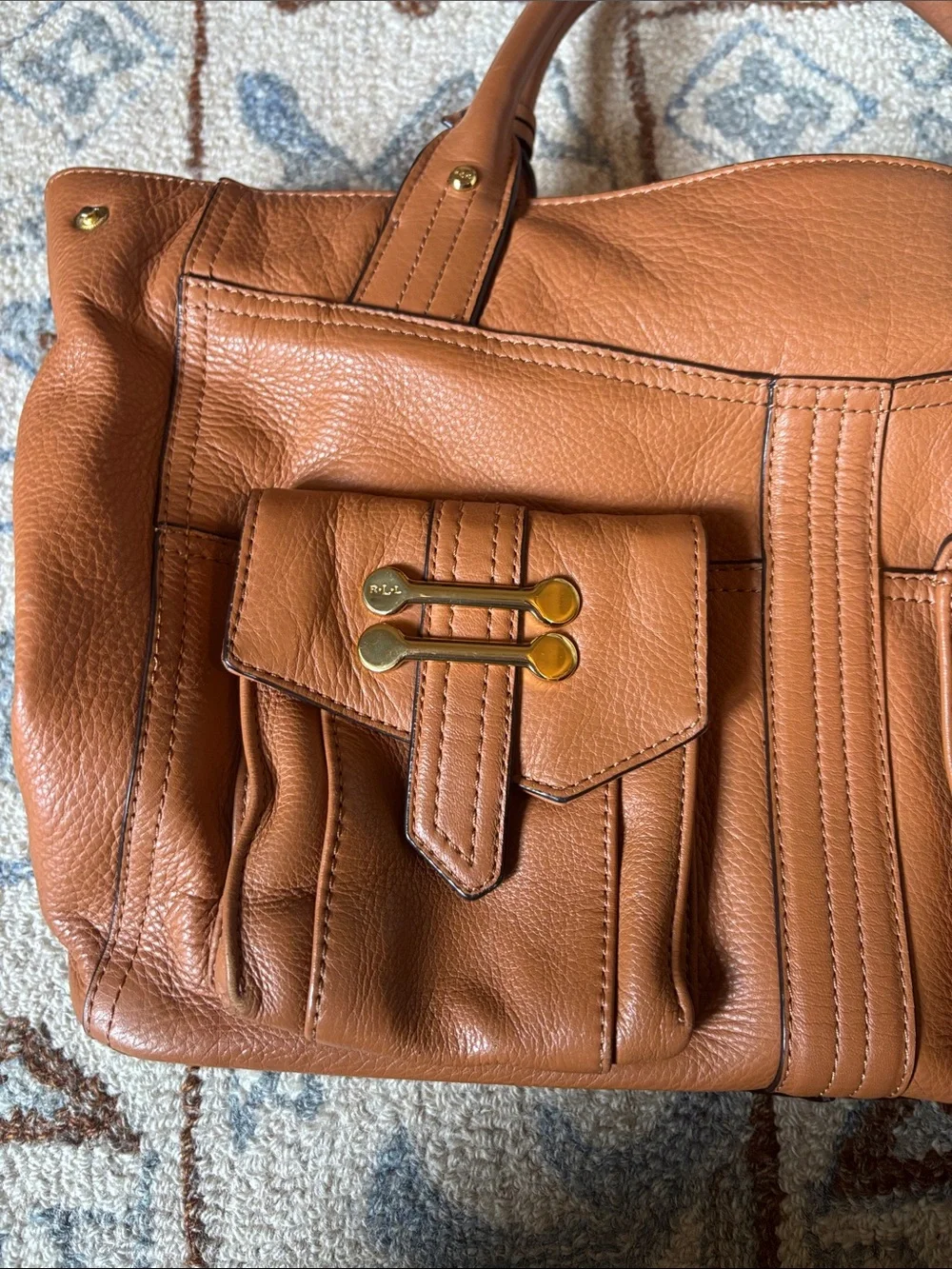 Ralph Lauren Leather Tote Bag in Cognac Brown - Classic Women's Handbag